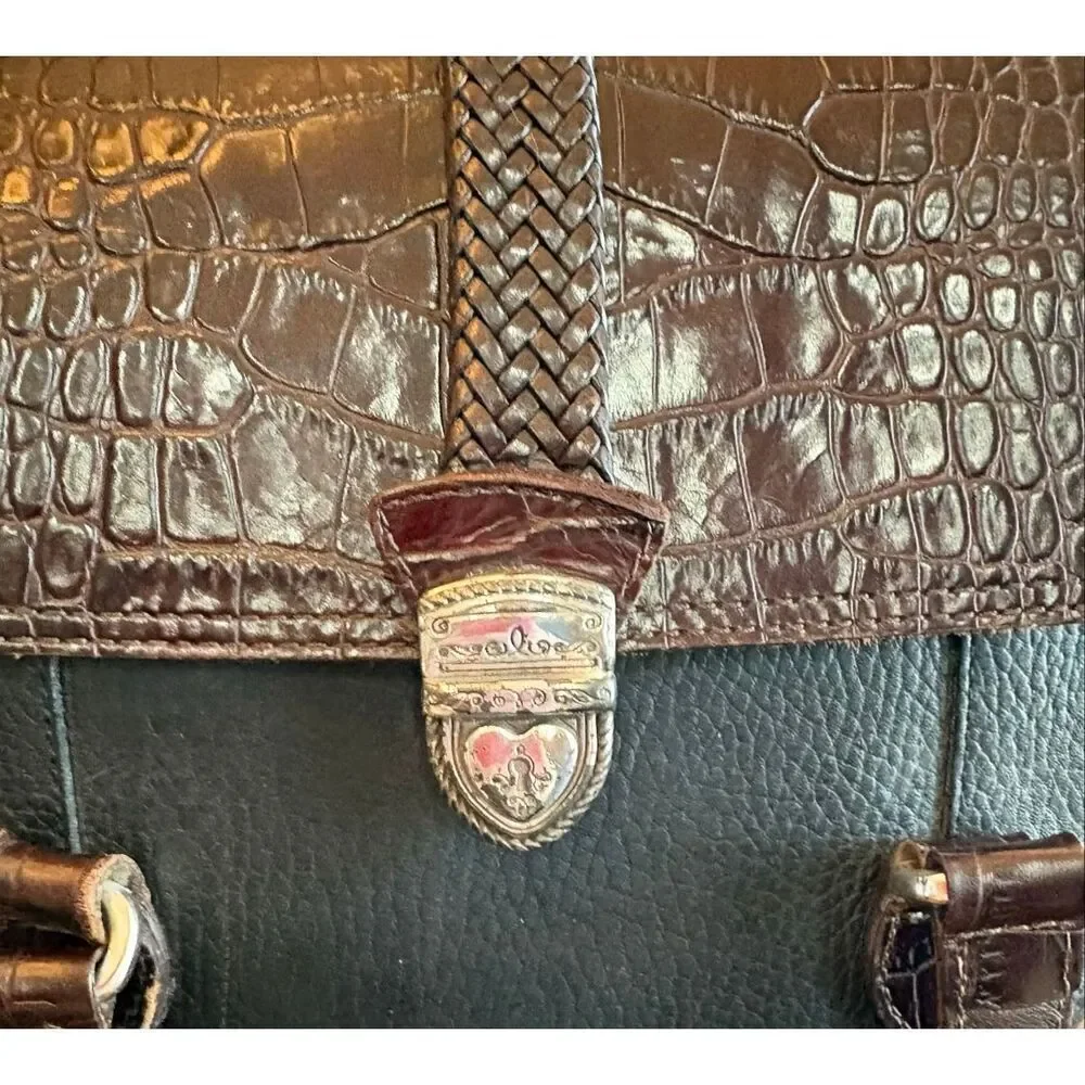 BRIGHTON 🎉2X HP🎉 Vintage Brown & Black Bucket Shoulder Bag/Croc-Embossed Detail